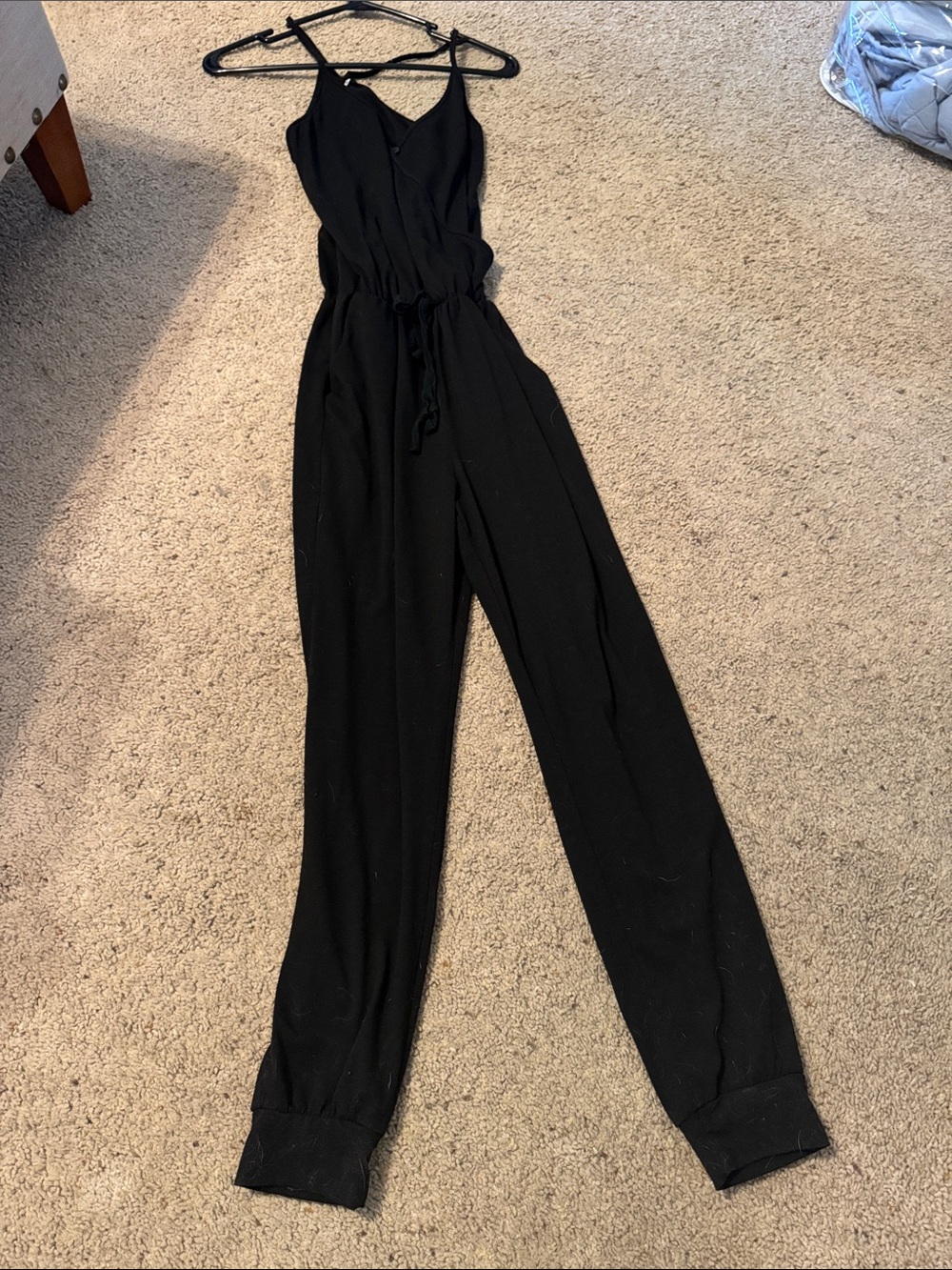 Black Sleeveless V-Neck Jumpsuit with Drawstring Waist